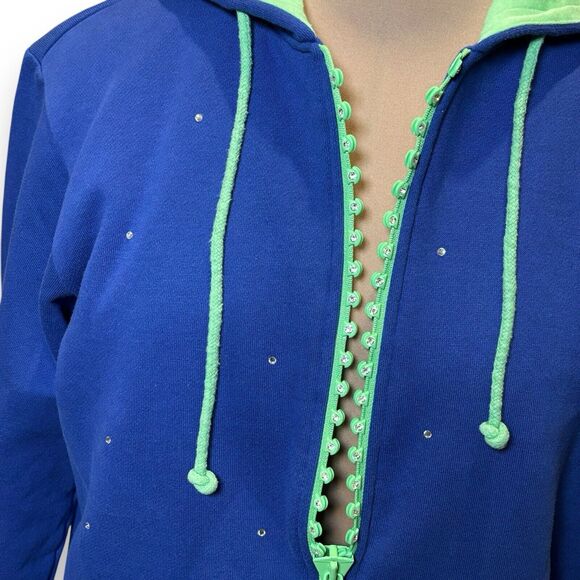QUACKER FACTORY QVC Size Small Blue Cotton Fleece Rhinestone Hoodie Jacket - Picture 7 of 11